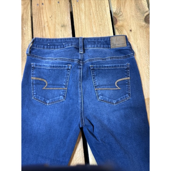 American Eagle 360 Next Level Stretch High Rise Jegging Size 4 Blue Distressed - Picture 12 of 13
